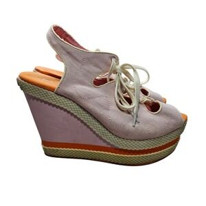 Philip Simon Womens Adele Canvas Lace Up Platform Wedge Heels Size‎ 8.5 #362